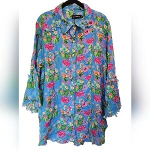 MERIGOLD KISS cactus print button-down blouse, size L